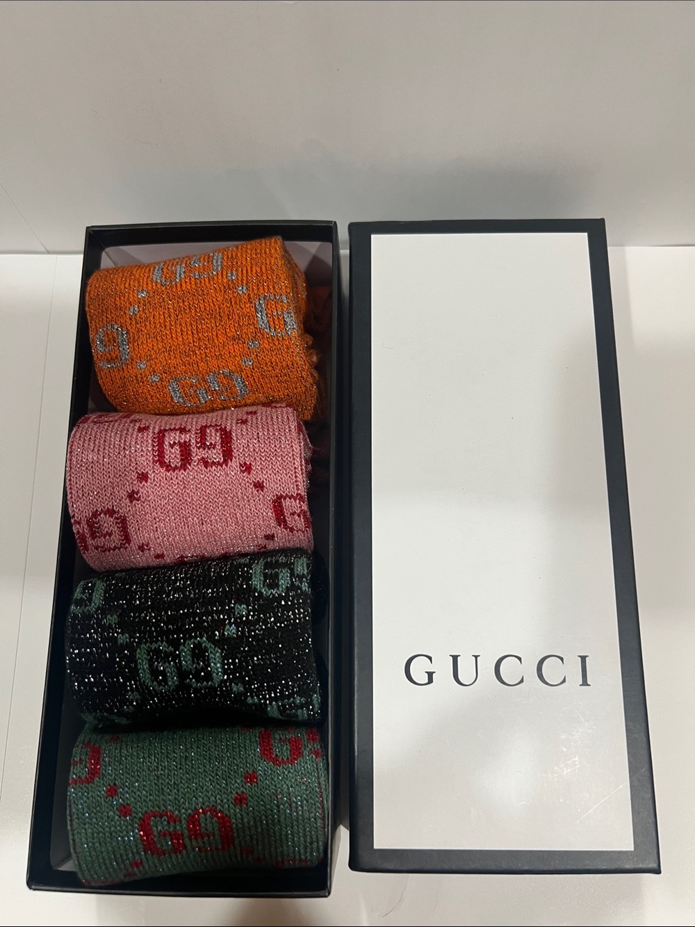 Gucci Women GG Knit Sock Set — Orange, Pink, Black, Green